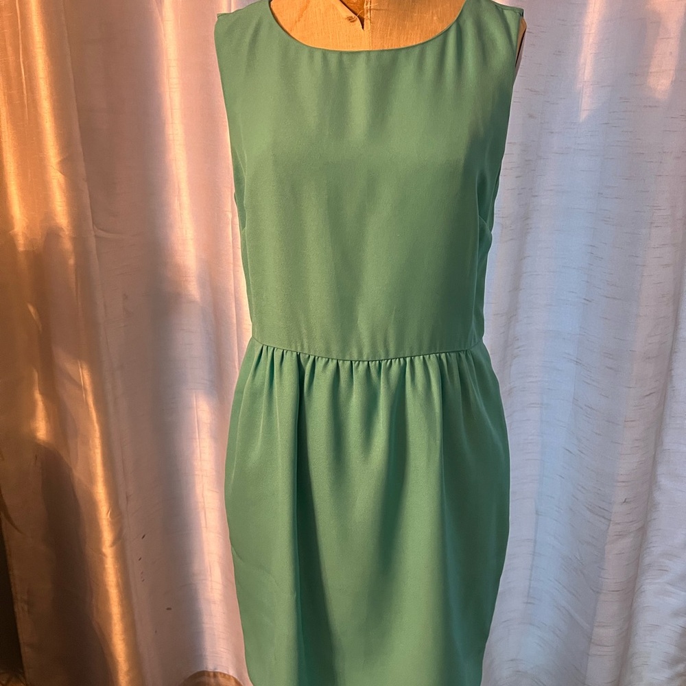 J. Crew teal size 8 lined  Sheath Midi Dress Bateau Neckline Cocktail w/ pockets